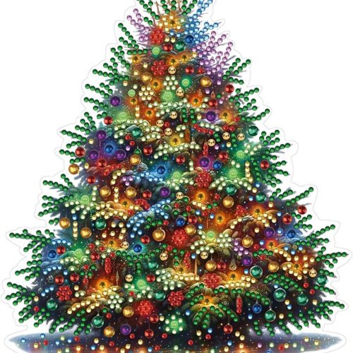 DIY Tabletop Diamond Art Painting Kit，Special Shaped Rhinestone Desk Placement Ornament，Home Stand Up Gem Painting Craft Kit，Gift,Double Sided. (Christmas Tree-1)
