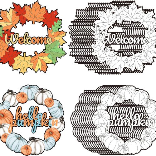 Sereliy 24 Pcs Fall Coloring Wreath Crafts for Kid, Color Your Own Thanksgiving Crafts, DIY Paper Fall Wreath for Classroom Activities Thanksgiving Games.(Thanksgiving)