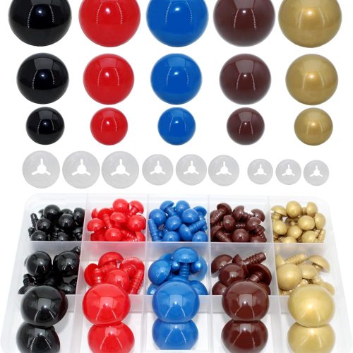 BESTCYC 1Box(160pcs) 3Size 5Colors Threaded Shank Design Plastic Safety Eyes Craft Eyes with Washers for Crafts DIY Amigurumi Stuffed Animal, Toy, Doll DIY Making Supplies (Blue+Red+Gold+Brown+Black)