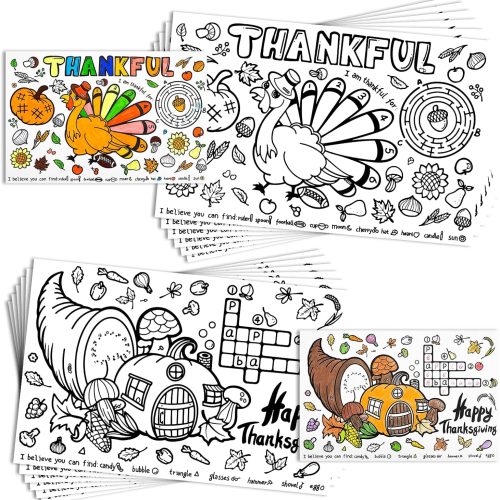 Large Thanksgiving Coloring Placemats for Kids Fall Table Decorations Paper Crafts (12 Sheets)， Color Your Own Autumn Crafts Mats for Thankful Activity，6 Sheets Turkey，6 Sheets Pumpkin 11x17 Inch