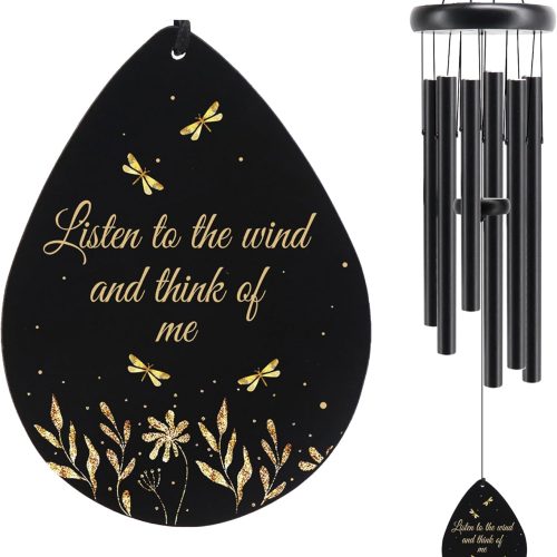 Memorial Sympathy Wind Chimes for Outside Clearance, Dragonfly Wind Chimes for Loss of Loved One Mother Father for Bereavement/Condolence/Funerary Gift Idea,32inch Wooden,Black
