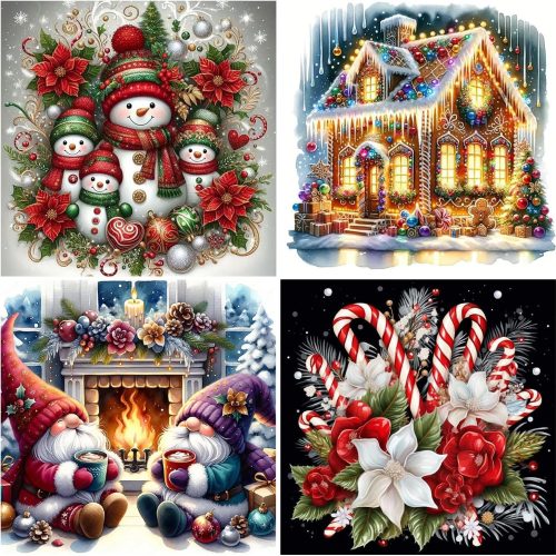 Diamond Art Kits for Adults Beginner, 4 Pack Christmas DIY Modern Diamond Painting Kits 5D Diamond Dots Gem Art Crafts with Tools,Round Full Drill Funny Crafts for Home Wall Decor&Gift-12x12 inch