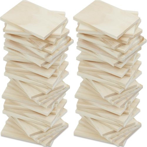 30PCS Wooden Squares for Crafts, 1/4 Inch Thick Natural Blank Square MDF Blocks, Unfinished Wood Blocks for DIY Crafts, Engraving, Wood Burning, Painting (2.5 x 3.5 inch)
