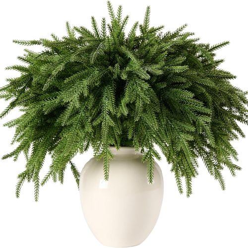 12Pcs 18'' Norfolk Pine Stems Realistic, Lifelike Christmas Greenery Pine Branches for DIY Wreaths, Vase Fillers, Indoor Outdoor Decor, Real Touch Christmas Decorations for Table, Mantle