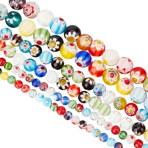 OLYCRAFT about 212~218 Pcs Handmade Flower Millefiori Lampwork Glass Beads 4mm 6mm 8mmm Round Glass Flower Beads 1mm Hole Loose Mixed Color Mosaic Beads for Jewelry Bracelet Necklace Making DIY Craft