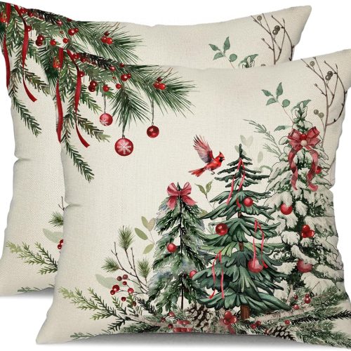 1 Christmas Pillow Covers 18x18 Inch Set of 2 Christmas Tree Decorations Throw Pillows Winter Xmas Decor for Home Couch TH-35B18