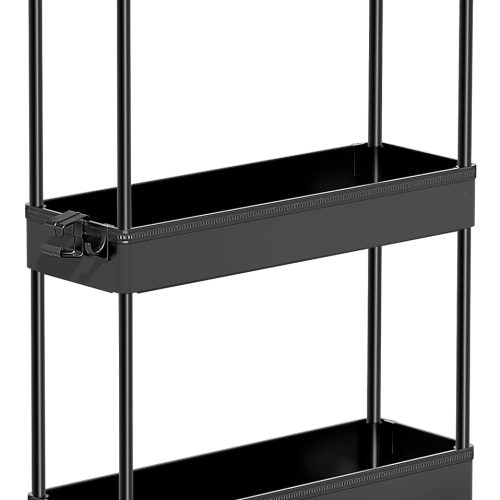 SPACEKEEPER Slim Rolling Storage Cart, 3 Tier Bathroom Storage Organizer Laundry Room Utility Cart Mobile Shelving Unit, Multi-Purpose for Kitchen Office Bathroom Laundry Narrow Places, Black