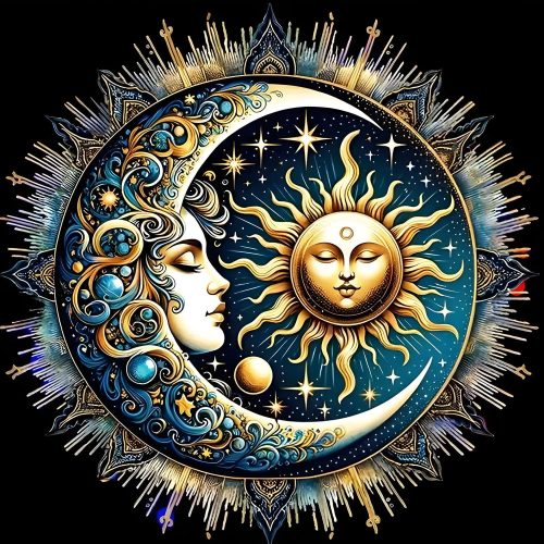 GDYEEH DIY 5D Sleepy Sun and Moon Diamond Art Kits, Round Full Drill Sparkling Diamond Painting Picture, Fantasy Diamond Painting Art Kits Craft for Adults Beginners, Home Wall Decor 12x12 inch
