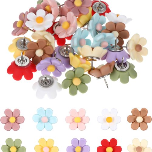 Flower Push Pins, 30Pcs Thumb Tacks for Cork Board, 0.5Inch Cute Push Pins for Bulletin Boards Cork Boards Cardboard Hanging Posters Wall Decorations (Colorful)