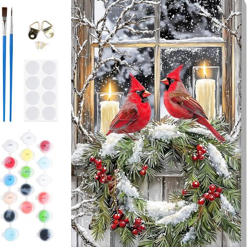 Bowetile Cardinal Paint by Numbers for Adults Beginners Framed, Adults' Paint-by-Number Christmas Kits, Adult Paint by Number Winter Kits on Canvas, Acrylic Number Painting for Home Decor, 8x12in