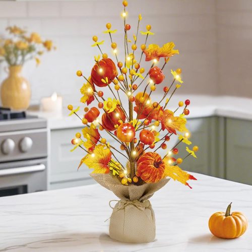 Fall Decorations for Home 18 Inch Fall Tree, Fall Decor Fake Pumpkin Berry Maple Leaves Table Centerpieces, Autumn Harvest Home Decor Indoor for Party Halloween Thanksgiving