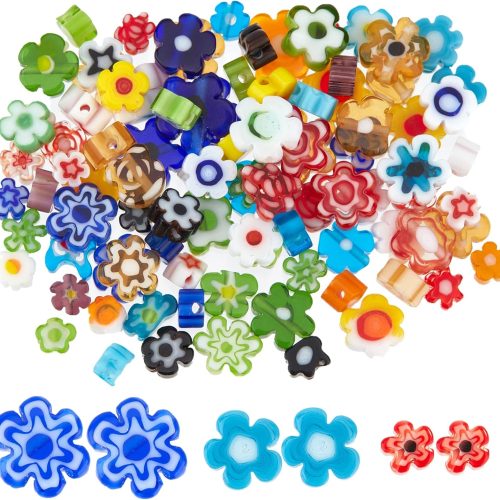 OLYCRAFT 153~225Pcs 3 Styles Handmade Flower Millefiori Lampwork Glass Beads Small Flower Glass Beads Loose Mosaic Beads for Jewelry Bracelet Necklace Making and DIY Craft - Mixed Color