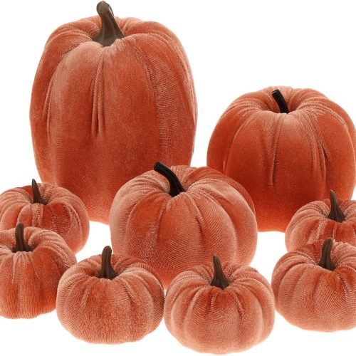 9Pcs Thanksgiving Assorted Velvet Pumpkins Decor Orange Small Faux Fabric Pumpkin Foam Bulk Handmade Modern Halloween Decor Autumn Fireplace