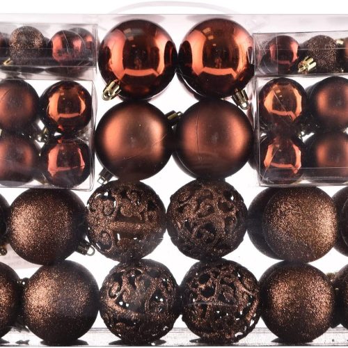 Christmas Balls Tree Ornaments Set, Shatterproof Xmas Decorations Set with Reusable Hand-held Gift Package for Holiday Indoor Tree Decor (100, Brown)