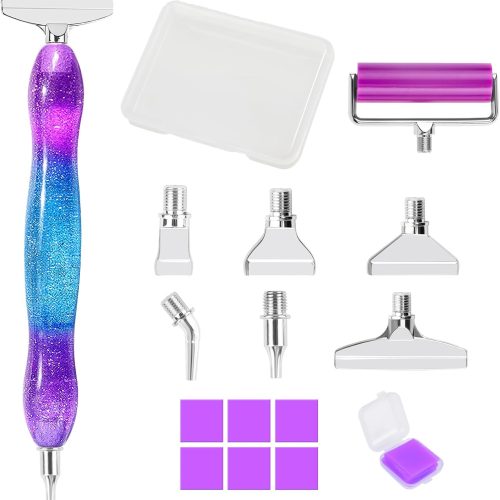 1 Ninonly Diamond Art Pen, Diamond Painting Pen with 6 Metal Tips, 6 Painting Glue Clay, Roller, 5D Diamond Art Accessories and Tools for DIY Craft, Purple Blue