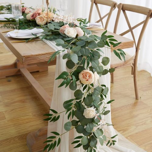 1 MISSPIN 8FT Eucalyptus and Willow Leaf Garland with Artificial Flowers Fake Flower Peony Rose Vine Greenery Decorative Wall Hanging Plant for Spring Wedding Arch Door Arrangement Party Decor