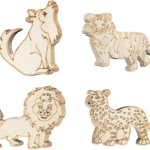 1 32 Pack Unfinished Wood Animal Cutouts - Tiger, Lion, Wolf, Leopard - Paint & Decorate Wooden Animal Hanging Ornaments - DIY Craft Gift Tags
