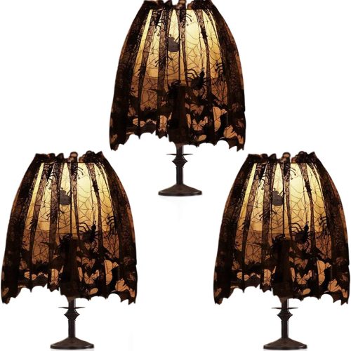 1 3Pcs Halloween Lamp Shade Cover Decoration, Black Lace Ribbon Spider web Lampshades Cover Topper Scarf for Festive Party Indoor Decor Supplies, Large 20 X 60 Inch Spiderweb Lamp Shade Cover
