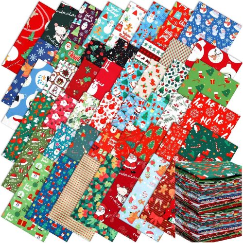 1 Tudomro 100 Pcs 10 x 10 Inch Christmas Fabric Squares Snowflake Santa Quilting Fabric Bundles Reindeer Candy Cane Gingerbread Precut Patchwork for Xmas Winter DIY Sewing Crafts Handmade Material