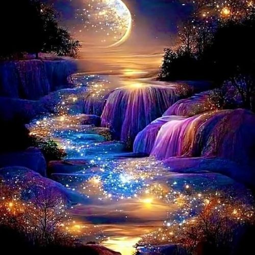 1 KINPLUB 5D Diamond Painting Kits for Adults, Moon Waterfall Diamond Art Kits for Beginners, DIY Full Round Drill Moonlight Landscape Paint with Diamond Dots, Home Wall Decor 12 x 16 Inch