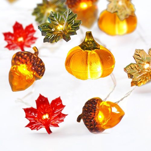 1 Thanksgiving Lights 10FT 30 LED Fall Lights 3D Pumpkin Maple Leaf Acorn Battery Operated String Lights Halloween Decorations Indoor Fall Decorations for Home Garland Party Autumn