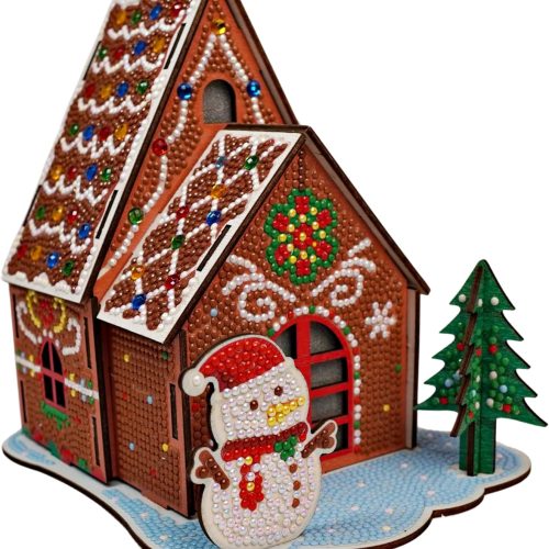 1 Party Ready 3D Diamond Painting Gingerbread House Christmas Cabin Kit – DIY Holiday Décor, Full Drill Mosaic Art, Festive Craft Kit (Gingerbread House)