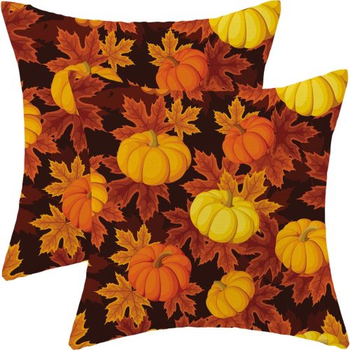 1 CXMEIFLY Fall Decor Pillow Covers 20x20 Inch Set of 2 Orange Yellow Autumn Maple Leaves Throw Pillows for Couch Thanksgiving White Pumpkin Harvest Indoor Decorative Cushion Cases for Bed Decorations