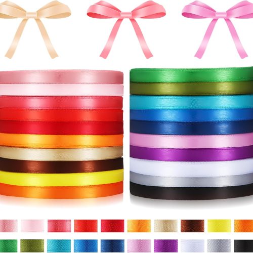 1 Unittype 20 Rolls Rainbow Satin Ribbon 500 Yd Long Solid Color Assortment Satin Ribbons 20 Colors for Crafts DIY Bouquet Gift Wrapping Wedding Shower Decor(1/4" Wide)