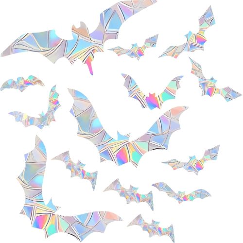 1 45PCS Halloween Bat Decoration Stickers for Bird Strikes - Anti-Collision Window Decals to Save Birds From Collisions, Non-Adhesive Reusable Vinyl Rainbow Stickers
