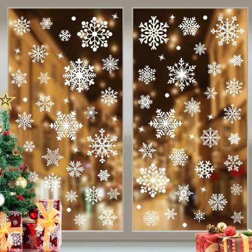 1 510 Pcs 10 Sheet Double-Sided Christmas Window Clings, Christmas Snowflake Window Cling Stickers for Glass, Xmas Holiday Snowflake Decals for Party