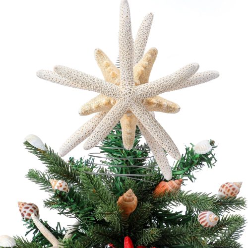 1 Demissle Natural Starfish Tree Topper Beach Christmas Tree Topper 6 Inch Starfish Treetop Decoration Coastal Christmas Holiday Decoration for Sea Beach Themed Xmas Home Decor