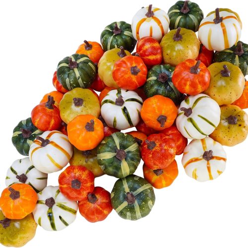 1 Winlyn 56 Pcs Assorted Mini Artificial Pumpkins Fall Harvest Pumpkins Foam Pumpkins Decorative Faux Pumpkins for Fall Wedding Halloween Autumn Holiday Thanksgiving Kitchen Table Bowl Filler Décor