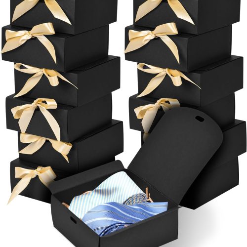 WLUSEAXI 12pack Small Gift Boxes with Lids for Presents, 4.5''x4.5''x2'' Black Gift Boxes with Ribbons, Party Gift Boxes for Packaging Wedding, Present, Birthday, Holiday, Galentine's Day