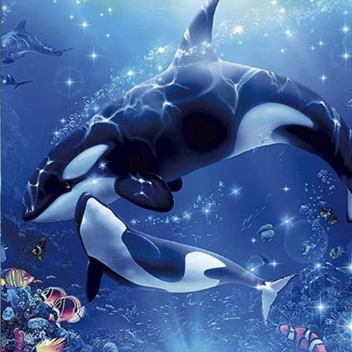 Puraikcmi DIY 5D Diamond Art Painting Kits Whale 16x20 inch Full Drill Round Diamonds Rhinestone Embroidery for Wall Decoration