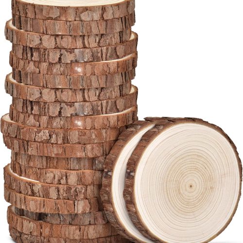 Unfinished Natural Wood Slices with Bark - 20 Pcs 3.5-4 inch Wood Craft kit, DIY Kids Arts and Crafts Coasters Christmas Ornaments Rustic Wedding Decorations