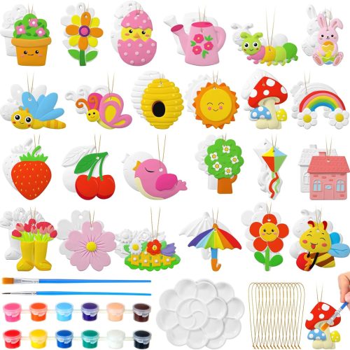 Seenelling 24 Pcs Christmas Ceramic to Paint in July Decorations Painting Kit Unpainted Plaster Statues Paint Your Own Ceramics DIY Ready to Paintable Plaster Figurines for Christmas in July