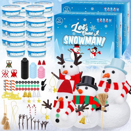 24 Pack Build a Snowman Kit, Snowman Kit Inspiring DIY Christmas Crafts for Kids, Creative Air Dry Clay Modeling Indoor Decorations, Kids Christmas Snowman Crafts Gift for School Winter Party Fun