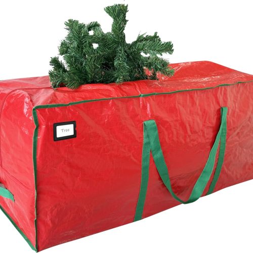 1 7.5 ft Christmas Tree Storage Bag - Durable Heavy Duty Extra Large Artificial Xmas Holiday Tree Bag with Reinforced Handles and Dual Zippers Wide Opening - Red