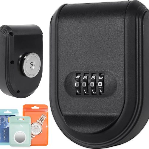 Magnetic Key Holder Under Car with Combination Lock, Hide a Key Box Waterproof Outdoor, Car Key Holder Magnetic Key Box with Strong Magnet (Black)