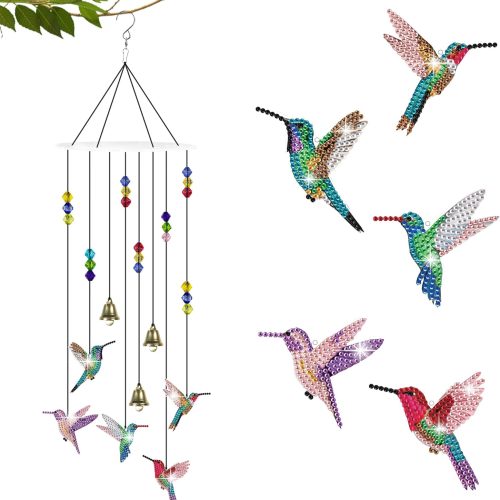 Diamond Painting Kits, Hummingbird Diamond Art Wind Chimes, Diamond Art Kits for Adults, Adult Craft Kits for Garden Decor