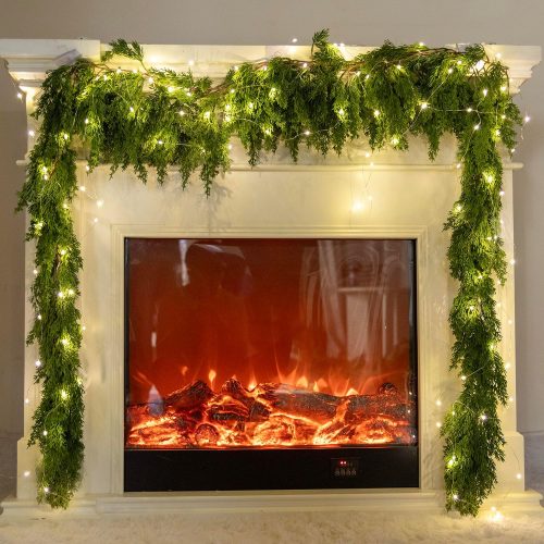 Seasonal Artificial Christmas Garland with LED String Lights Pine Needle Cypress Garland for Holiday Winter Indoor Outdoor Decor