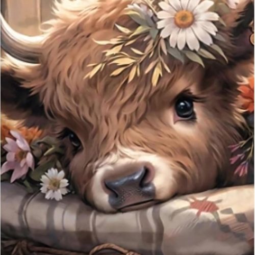 Cow Diamond Art Kits for Adults, Highland Cow Diamond Painting Kits for Adults Beginners, DIY 5D Diamond Painting with Round Gem Art Kits for Gift Home Wall Decor 12x16 Inch