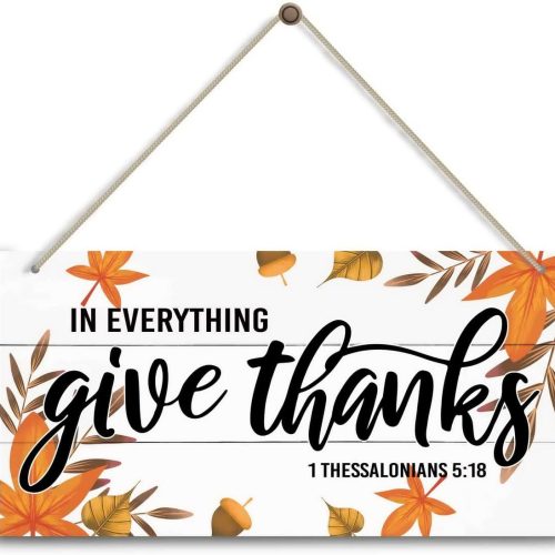 Thanksgiving Door Sign Decor, Let Our Lives Be Full Of Both Thanks And Giving, Fall Autumn Seasonal Wall Art Hanging Wooden Sign Halloween Thanksgiving Decorations for Home Party Outside Indoor