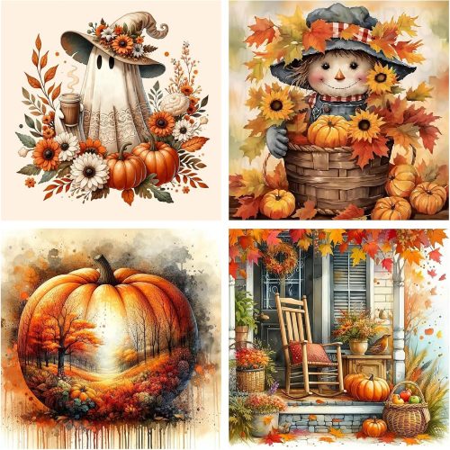 4 Pack Thanksgiving Diamond Art Kits for Adults Beginners,Scarecrow Ghost Fall Pumpkin Diamond Painting Kits for Adults,5D Full Drill DIY Diamond Dot Gem Art Kit Wall Home Decor Arts Craft 12X12 inch