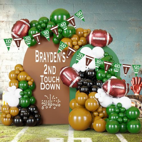 1 128Pcs Football Party Balloon Arch Garland Kit: Dark Green, Brown, White & Black Balloons with Football Foil Balloon and Banner for Super Bowl Party, Game Celebrations & Sports Themed Events