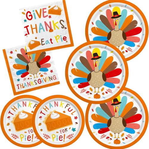 Turkey Thanksgiving Party Supplies Kit for 50 Guests - Complete Autumn-Themed Disposable Dinnerware Set: Dinner & Dessert Plates, Napkins - Thanksgiving Party Decorations