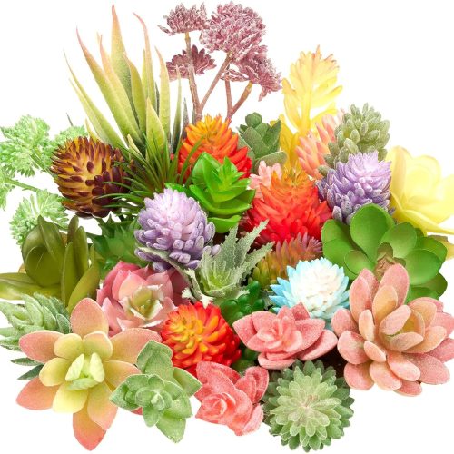 32 Pieces Mini Artificial Succulents Unpotted Realistic Artificial Fake Plants Colorful Faux Succulents Small Cactus Plants for Garden Flower Kitchen Home Decor