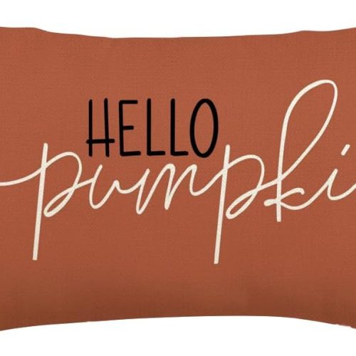 Fall Pillow Covers 12x20 Inch,Rust Autumn Hello Pumpkin Pillows Decorative Throw Pillows,Lumbar Outdoor Thanksgiving Cushion Cover Farmhosue Fall Decor for Bedroom Couch Sofa