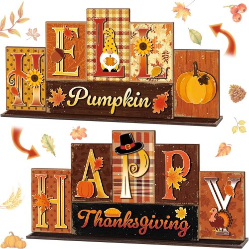Thanksgiving Decoration for Home Reversible Thanksgiving Table Decor Fall Tiered Tray Decor Thanks Giving Centerpiece Decorative Turkey Pumpkin Block Sign Gift Farmhouse for Home Kitchen