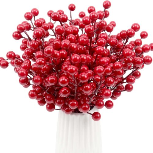 30 Pack Red Berry Stems, Artificial Holly Berries for Christmas Tree Picks Decorations Flower Wreath DIY Crafts Holiday and Home Decor